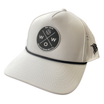 Walkoff Wood Bat Co. - Curved Bill 5-Panel Rope White Hat with Rubber Circle Logo Patch